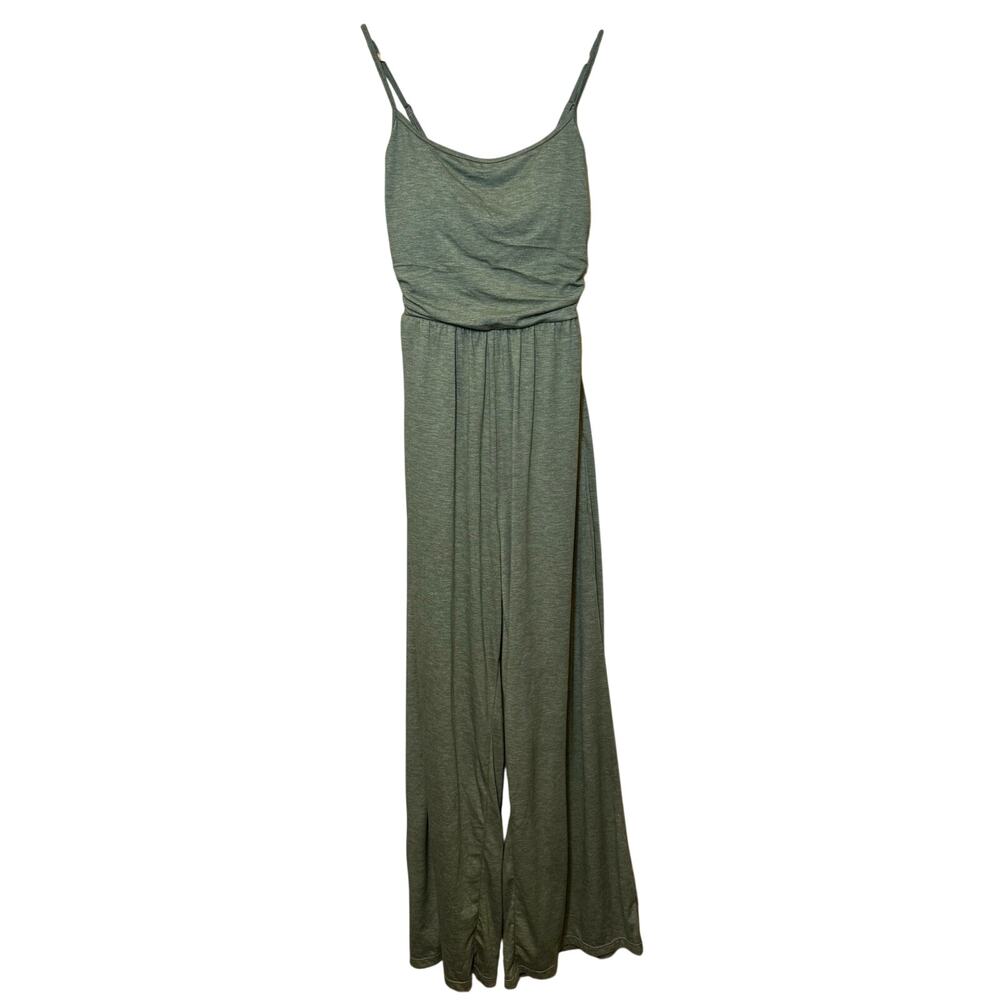 Halara Jumpsuit Adjustable Straps Ruched Wide Leg Light Green Floral Yarn Small - Picture 4 of 14